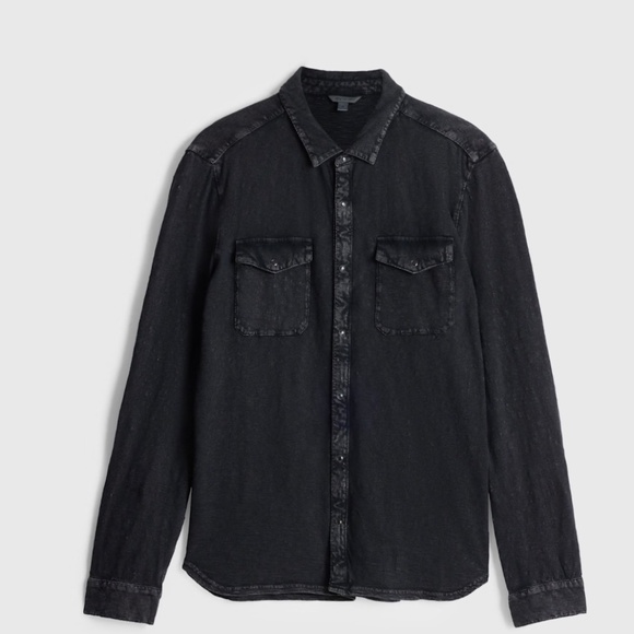 John Varvatos Men's Faded Black Western Snap Button Shirt - Picture 2 of 4